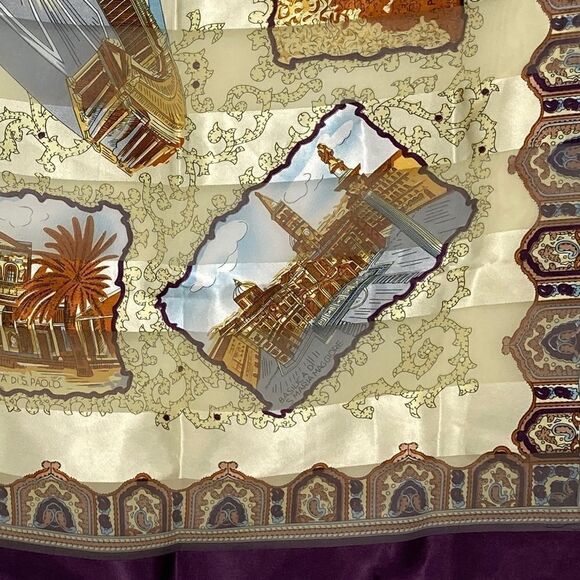 Purple and Gold 9 Scenes of Italy Scarf 40Sq - Picture 5 of 7